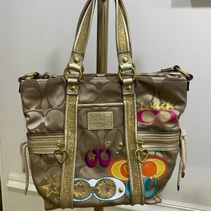 Coach Tan and Gold Tote with Colorful Accents
